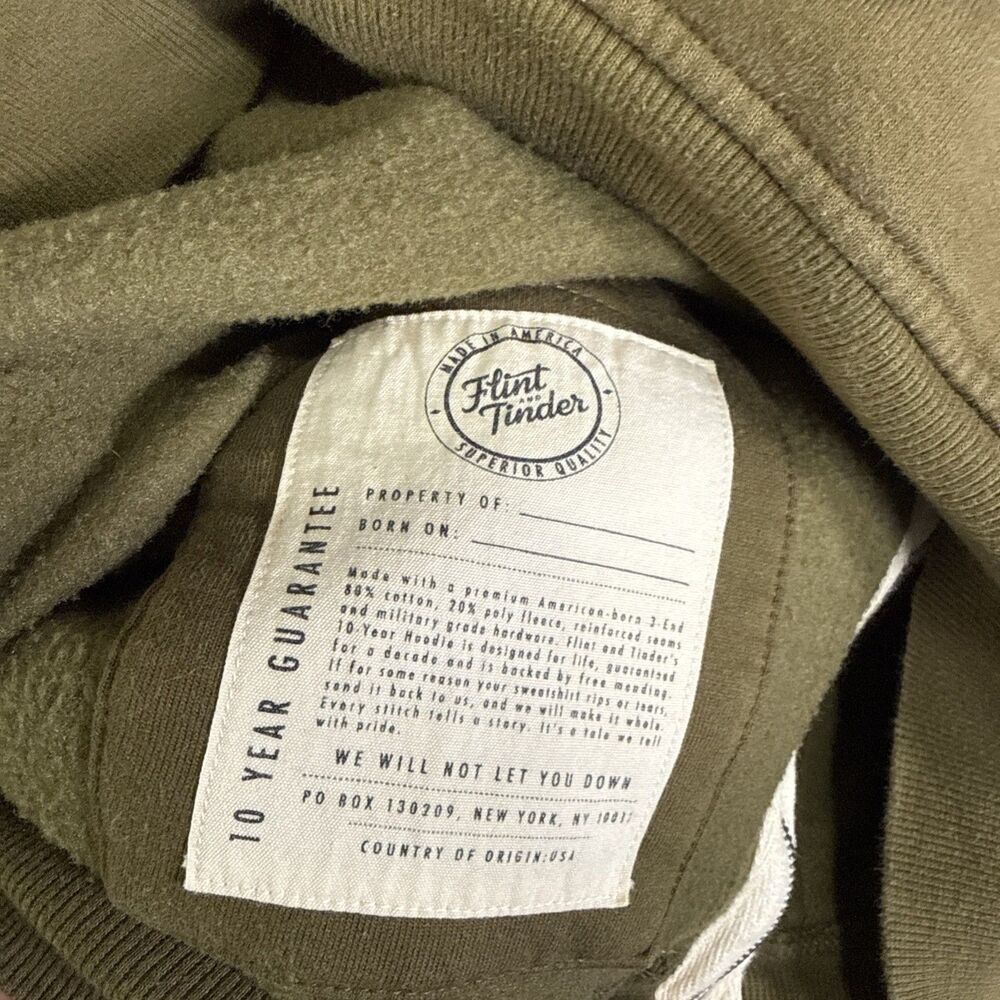 Flint And Tinder The 10 Year Hoodie Full Zip Large Olive Green Made In USA - Picture 10 of 10